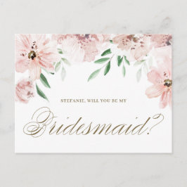 Postal Watercolor Mauve Floral WIll Be My Bridesmaid