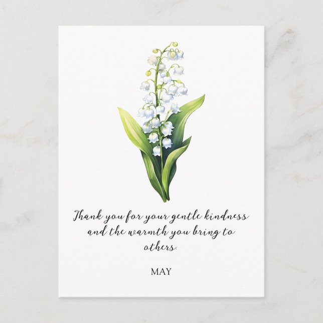 POSTAL WATERCOLOR MAY LILY OF THE VALLEY BIRTH FLOWER  (Anverso)