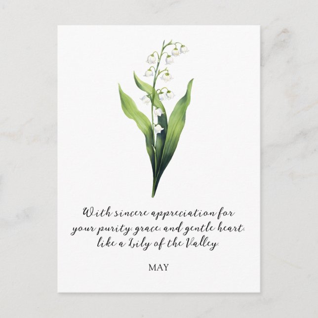 POSTAL WATERCOLOR MAY LILY OF THE VALLEY BIRTH FLOWER  (Anverso)