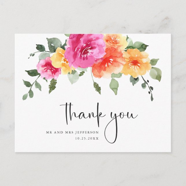 Postal Watercolor Meadow Wildflower Boho Gracias (Anverso)
