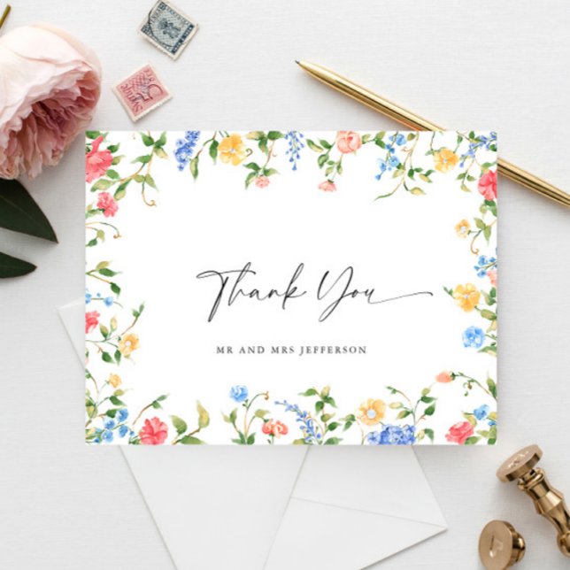 Postal Watercolor Meadow Wildflower Boho Gracias (Subido por el creador)