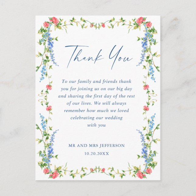 Postal Watercolor Meadow Wildflower Boho Gracias (Anverso)