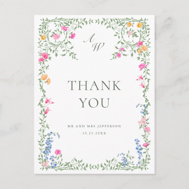 Postal Watercolor Meadow Wildflower Boho Gracias (Anverso)