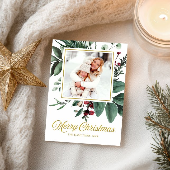 Postal Watercolor Merry Christmas Holidays Photo (Subido por el creador)