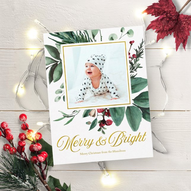 Postal Watercolor Merry Y Navidades Brillantes Fotografía (Subido por el creador)