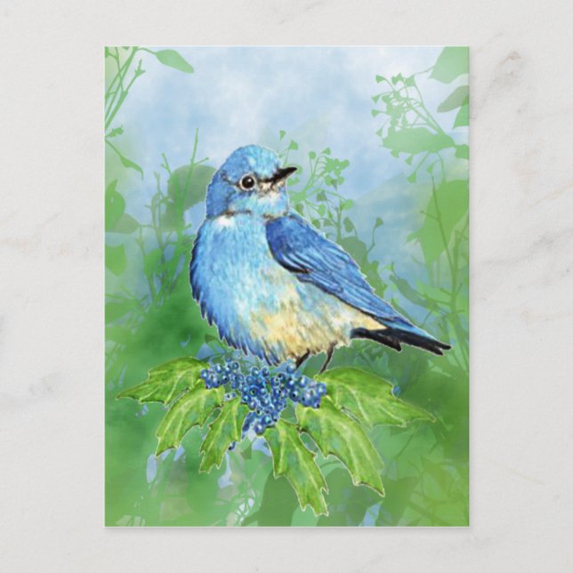 Postal Watercolor Mountain Bluebird Blue Bird Art para (Anverso)