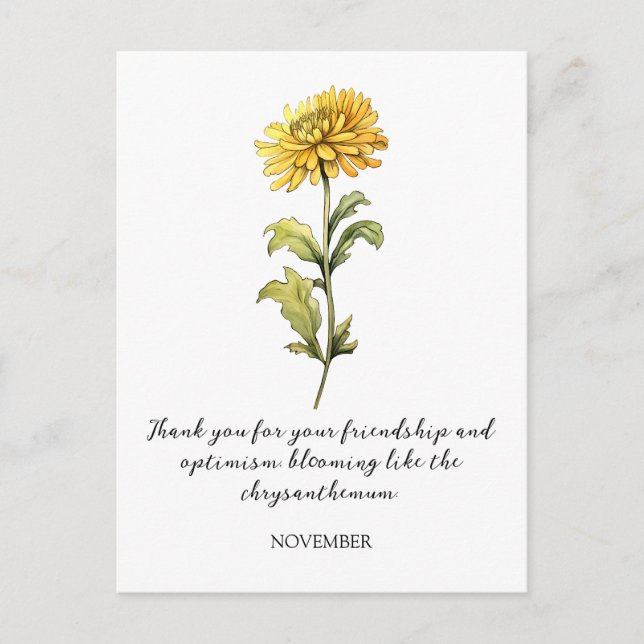 POSTAL WATERCOLOR NOVEMBER CHRYSANTHEMUM BIRTH FLOWER (Anverso)