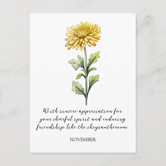 POSTAL WATERCOLOR NOVEMBER CHRYSANTHEMUM BIRTH FLOWER (Anverso)