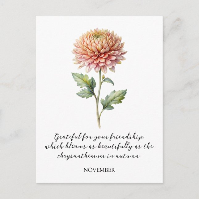 POSTAL WATERCOLOR NOVEMBER CHRYSANTHEMUM BIRTH FLOWER (Anverso)