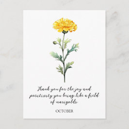 POSTAL WATERCOLOR OCTOBER MARIGOLD BIRTH FLOWER POSTCARD
