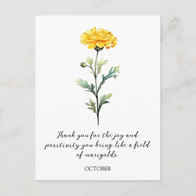 POSTAL WATERCOLOR OCTOBER MARIGOLD BIRTH FLOWER POSTCARD (Anverso)