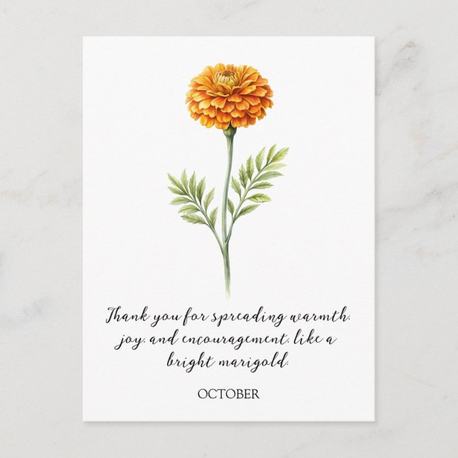 POSTAL WATERCOLOR OCTOBER MARIGOLD BIRTH FLOWER POSTCARD (Anverso)