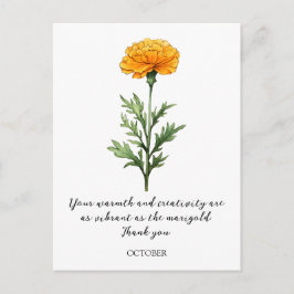 POSTAL WATERCOLOR OCTOBER MARIGOLD BIRTH FLOWER POSTCARD