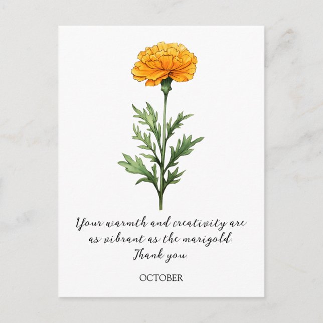 POSTAL WATERCOLOR OCTOBER MARIGOLD BIRTH FLOWER POSTCARD (Anverso)