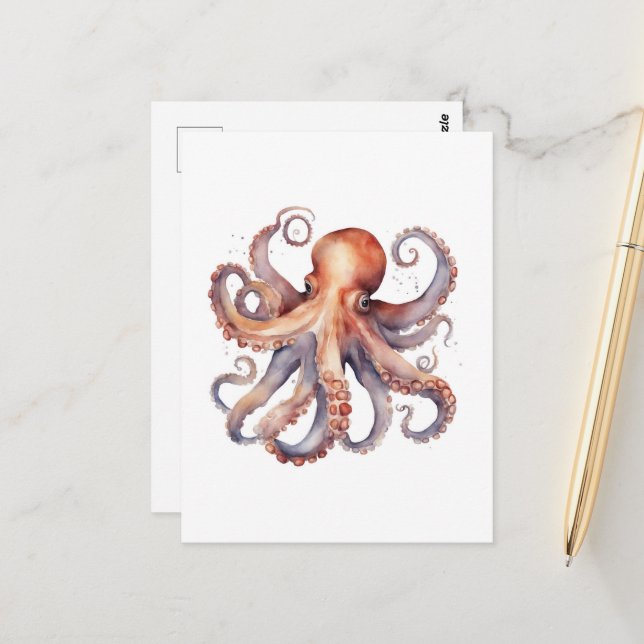 Postal Watercolor Octopus (Anverso/Reverso In Situ)