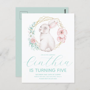 Postal Watercolor Pascua Bunny Chica Nacimiento Pastel