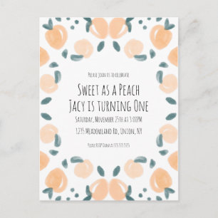 Postal Watercolor Peach Fruit Birday Party Border Art I