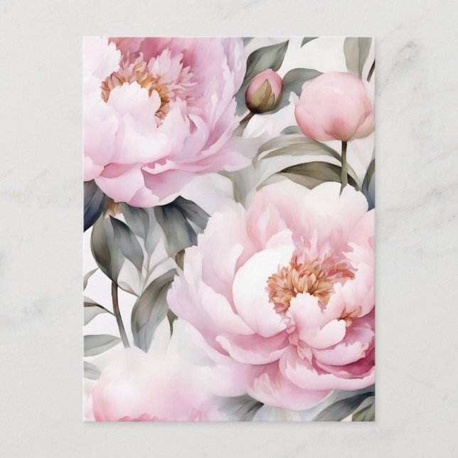 Postal Watercolor Peonies Arte Floral (Anverso)