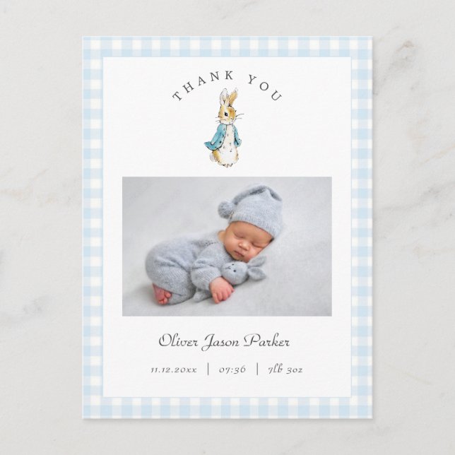 Postal Watercolor Peter Rabbit Boy Birth Announcement (Anverso)