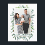 Postal Watercolor Pine Family Photo Christmas Green<br><div class="desc">Elegant Watercolor Pine Frame Merry Christmas Family Photo Holiday Greenery Postcard</div>