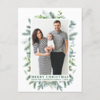Watercolor Pine Family Photo Christmas Green