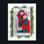 Postal Watercolor Pine Frame Couple Photo Holiday<br><div class="desc">Modern Elegant Watercolor Green Pine Frame with Pine Cones Couple Photo Merry Christmas Holiday Postcard</div>
