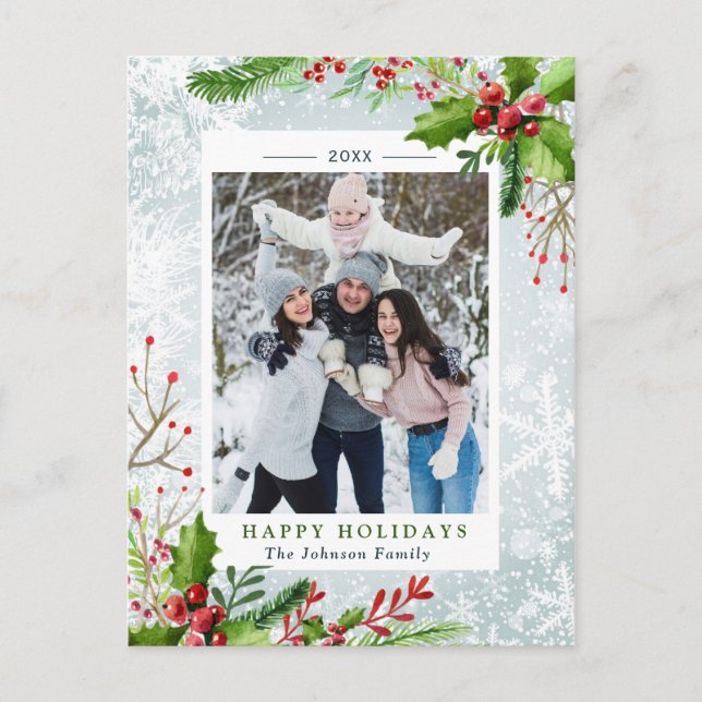 Postal Watercolor Pine Mistletoe Navidades Fotos vacacion (Anverso)