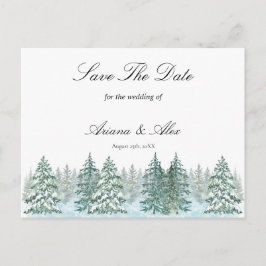 Postal Watercolor Pine Tree Forest boda Guardar la fecha