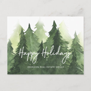 Postal Watercolor Pine Trees Negocios Felices Fiestas