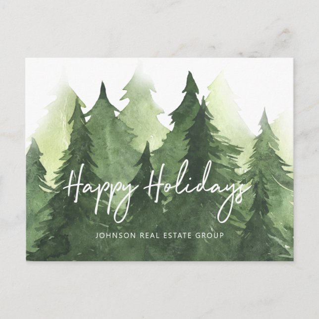 Postal Watercolor Pine Trees Negocios Felices Fiestas (Anverso)