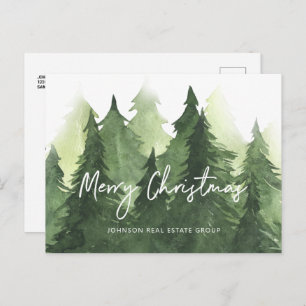 Postal Watercolor Pine Trees Negocios Feliz Navidad