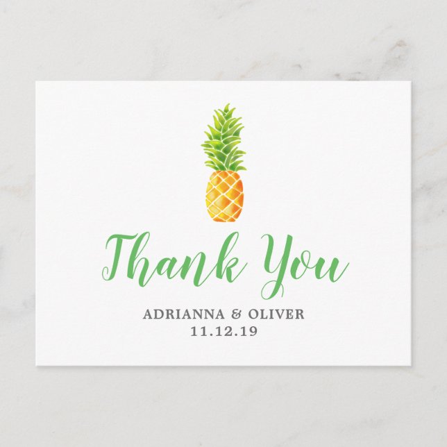 Postal Watercolor Pineapple Boda Gracias (Anverso)