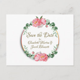 Postal Watercolor Pink Peonies Floral Save the Date