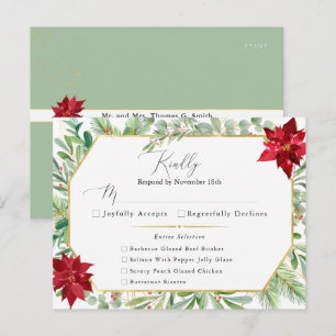 Postal Watercolor Poinsettia Holiday Wedding RSVP