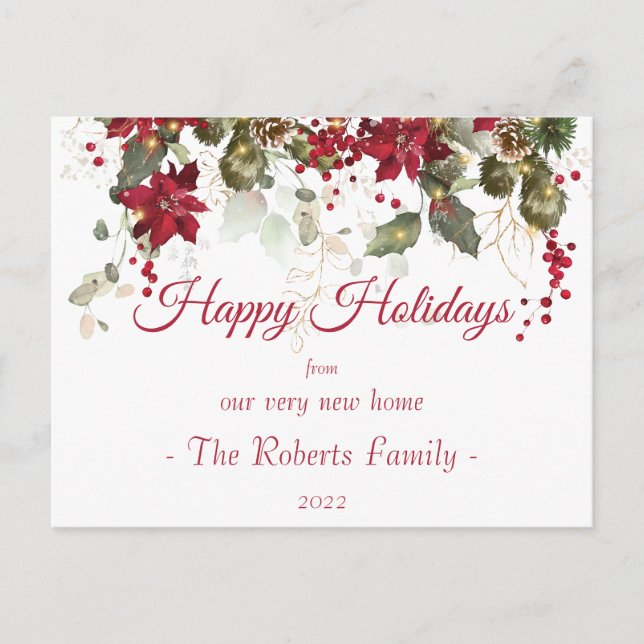 Postal Watercolor Poinsettia New Home Navidad Holiday (Anverso)