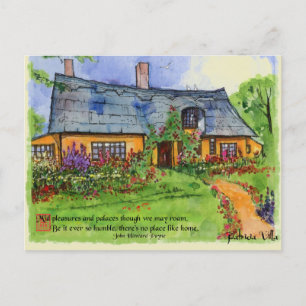 Postal Watercolor Quaint English Cottage Garden