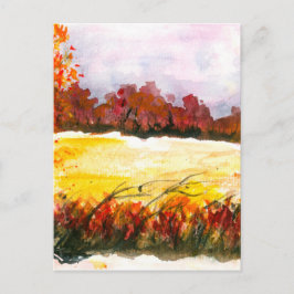Postal Watercolor Resumen Paisaje Arte Árboles otoñales