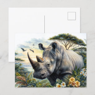 Postal Watercolor Rino Arte Botánico