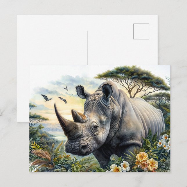 Postal Watercolor Rino Arte Botánico (Anverso / Reverso)