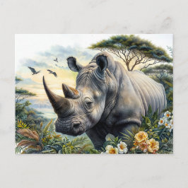 Postal Watercolor Rino Arte Botánico