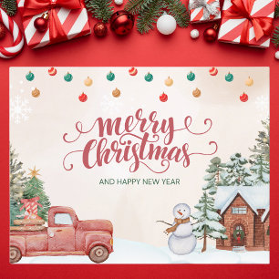 Postal Watercolor Rojo y Verde Feliz Navidad