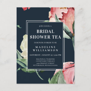 Postal Watercolor Rubor Navy Floral Bridal Shower Tea