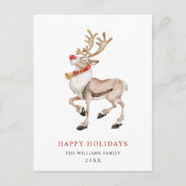 Postal Watercolor Rudolf Reindeer Feliz Navidad