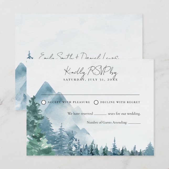 Postal Watercolor Rústico Dusty Blue Wedding RSVP (Anverso / Reverso)