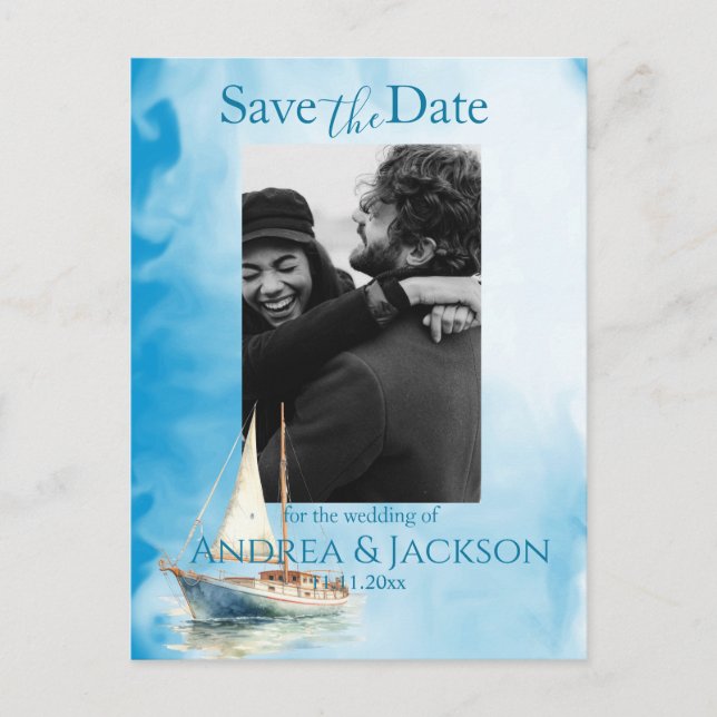 Postal Watercolor Sailboat Guardar la foto de fecha (Anverso)