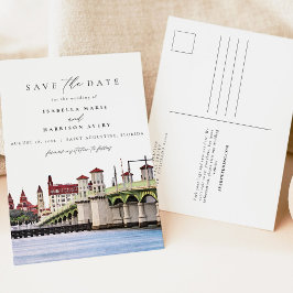 Postal Watercolor Saint Augustine Florida Skyline Beach