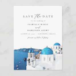 Postal Watercolor Santorini Grecia Skyline Save the Date