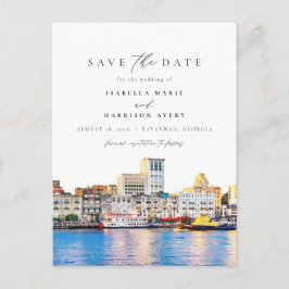 Postal Watercolor Savannah Georgia Skyline Destino