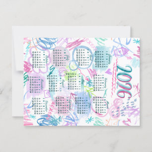 Postal Watercolor Scribbles Calendar Tea Towel 2026