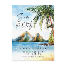 Watercolor Sea Beach Palm Wedding Save the Date